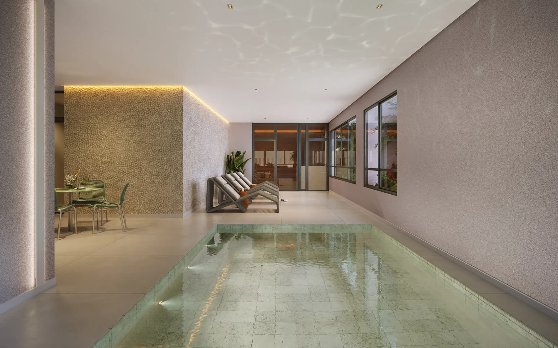 Piscina Coberta + Sauna - Perspectiva Ilustrada Infinity