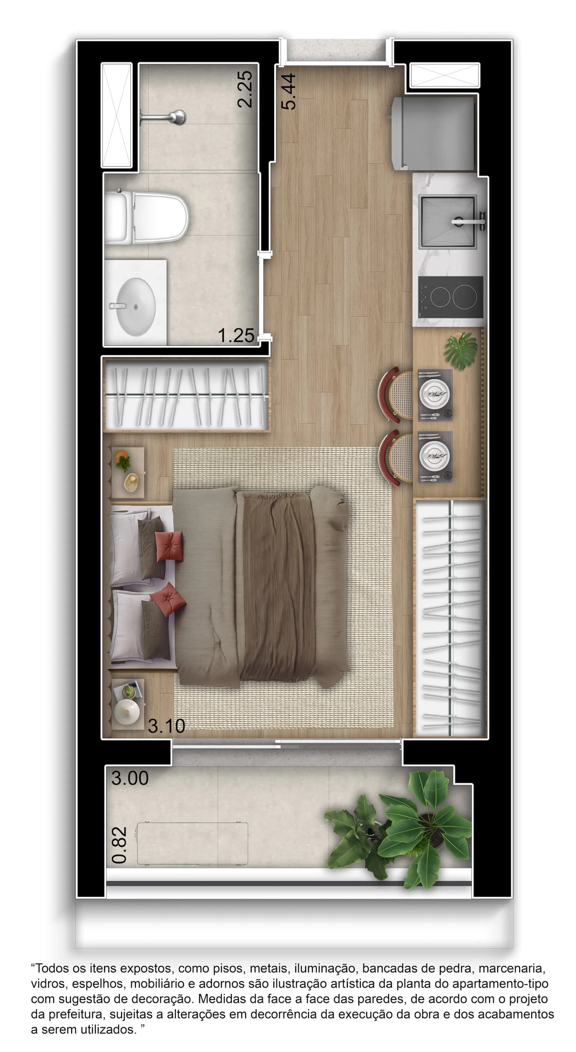 Planta Studio 24m²